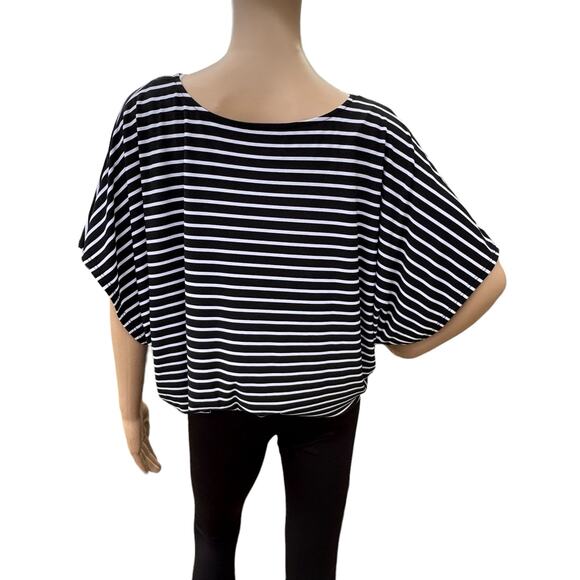 AB Studio Women Black White Stripes Dolman Sleeve Pullover Blouse Size M - Picture 4 of 5